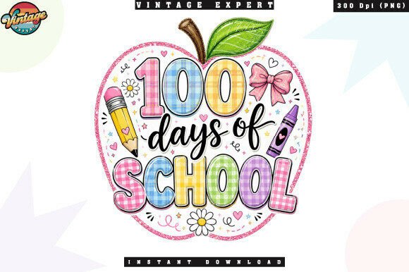 100 Days of School Apple PNG Design