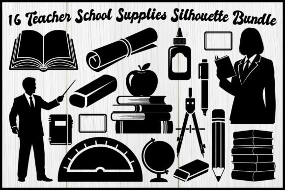 16 Teacher School Supplies Silhouette