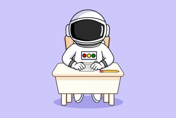 Astronaut Student Sitting at Desk: A Playful Vector for Education