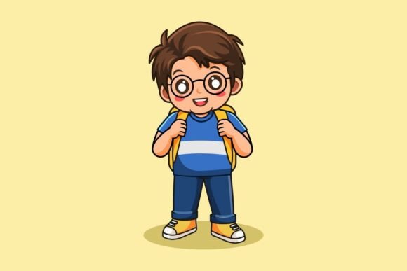 Bringing Joy to Education: The Happy School Boy Standing with Backpack Illustration