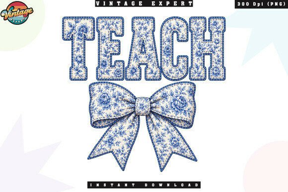 Bringing Vintage Charm to Your Classroom: The Teach Floral Bow Patchwork PNG