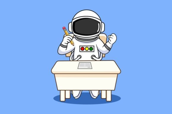 Cute Astronaut Student Studying at Desk
