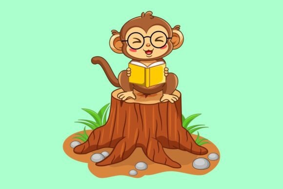Cute Monkey Laughing While Reading Book: A Versatile Asset for Creative Projects