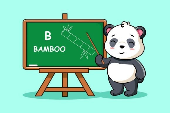 Cute Panda Teacher on Chalkboard