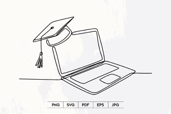 Graduation Laptop Line Art SVG: A Modern Symbol for Digital Learning and Achievement