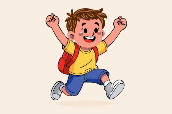 Joyful Boy with Backpack Jumping: Integrating a Dynamic Illustration into Educational and Creative Workflows