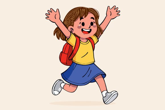 Joyful Girl with Backpack Running