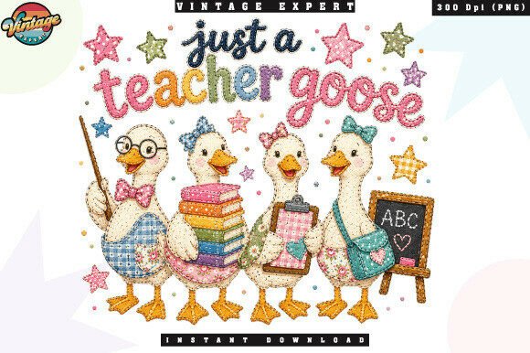 Just a Teacher Goose Patchwork PNG: A Quilted Design Gem