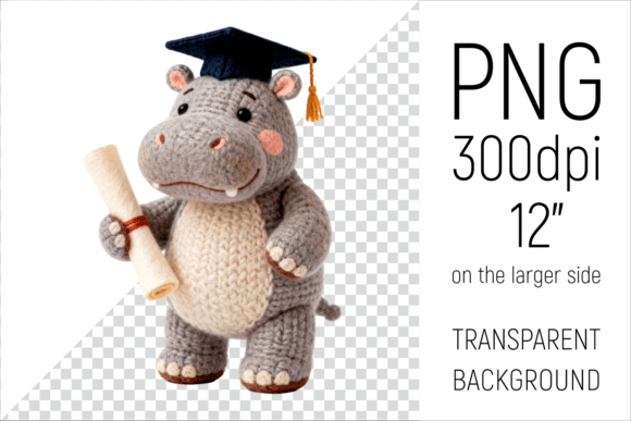 Knitted Graduation Hippo Clipart for Creative Projects