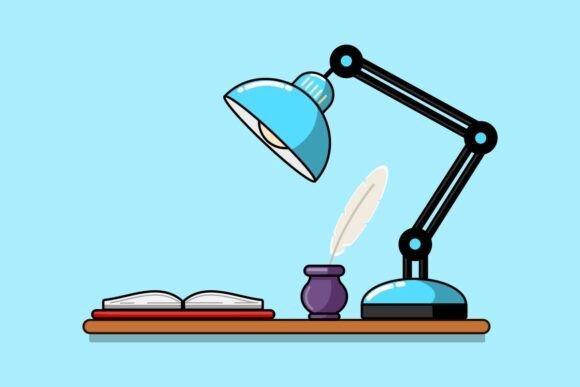 Study Desk Lamp, Book, and Inkwell: A Classic Asset for Modern Creators