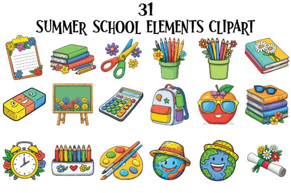 Summer School Elements Clipart for Creative Projects