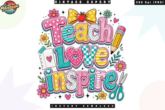 Teach Love Inspire Retro School Teacher Design