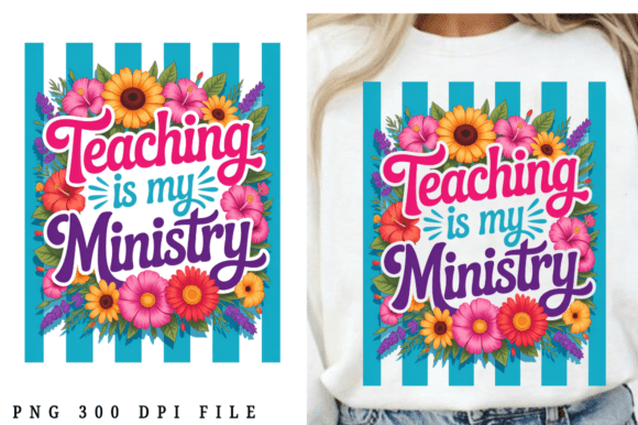 Teacher Striped Floral Sublimation Design